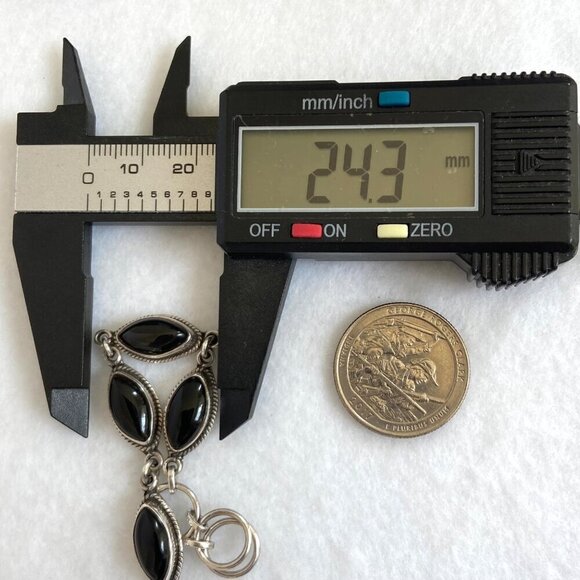 Sterling Silver Southwest Style Marquise Black Onyx Link Bracelet 6"-6.75" - Picture 14 of 16